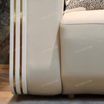 Modern Luxury Seating Collection with 3D Relief Craftsmanship, Natural Wood Veneer, Gold Stainless Steel Accents & Integrated Ambient Lighting